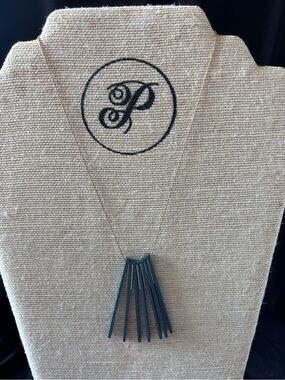 Plunder Gold-Tone Necklace with Teal Bar Fringe Pendant